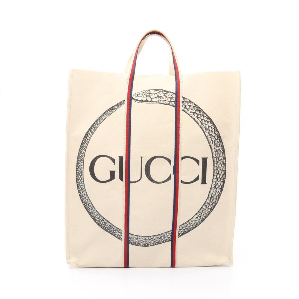 Gucci Uroboros Tote Bag/Handbag, Canvas, Women's, Ivory, Navy, Red, 484690